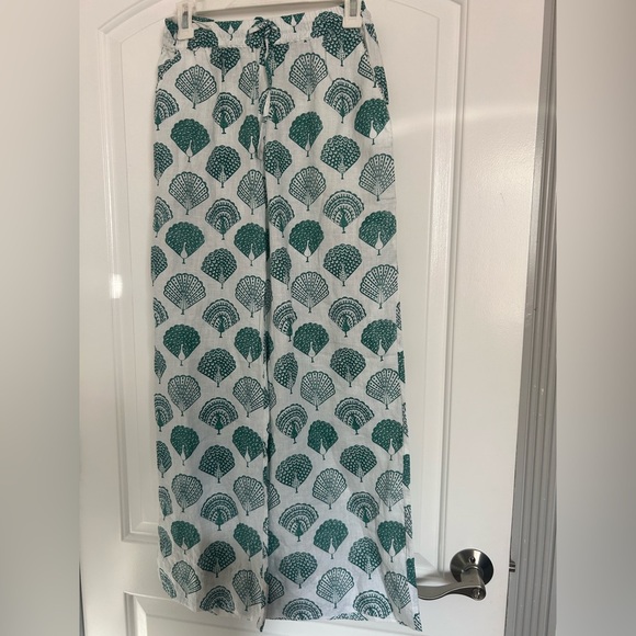 Roller Rabbit 100% Linen Wide leg PANTS PEACOCKS TYRA size extra small eclectic - Picture 3 of 14